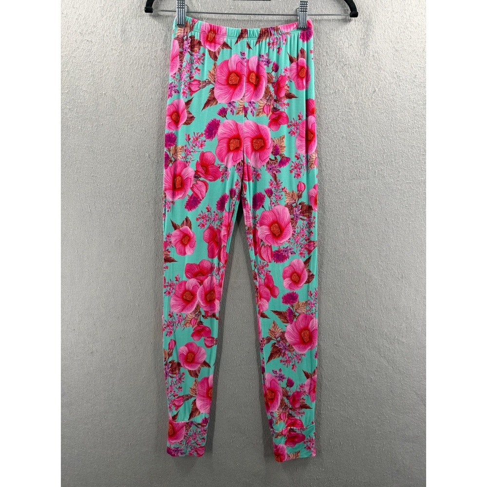 Posh Peanut Girls Pajama Leggings 10Y-12Y Turquoise Pink Hibiscus Pj Bottoms